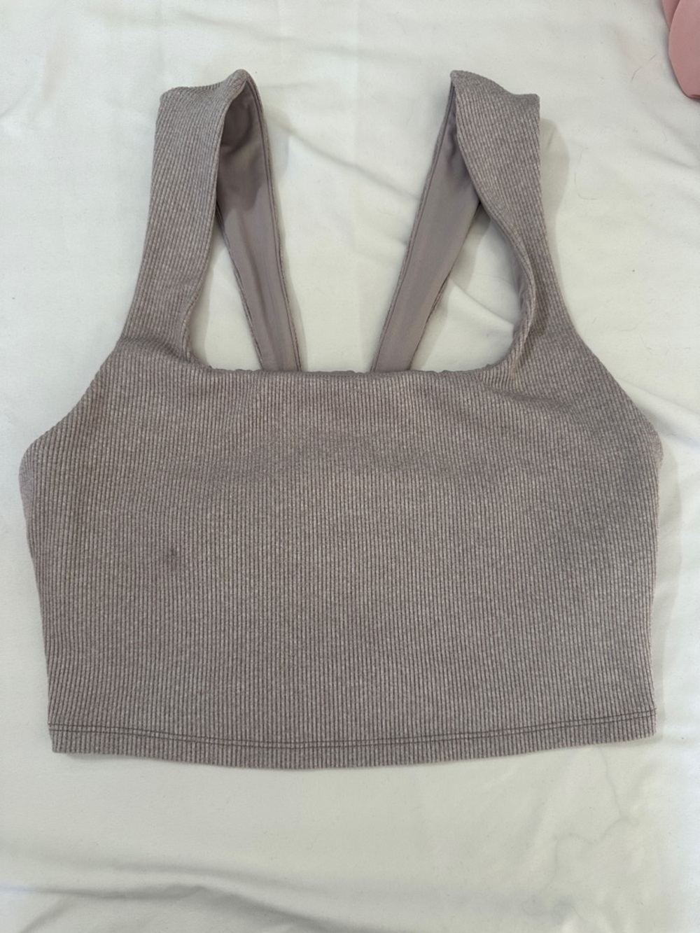 ALO Yoga Ribbed Square-Neck Crop Bralette in Taupe